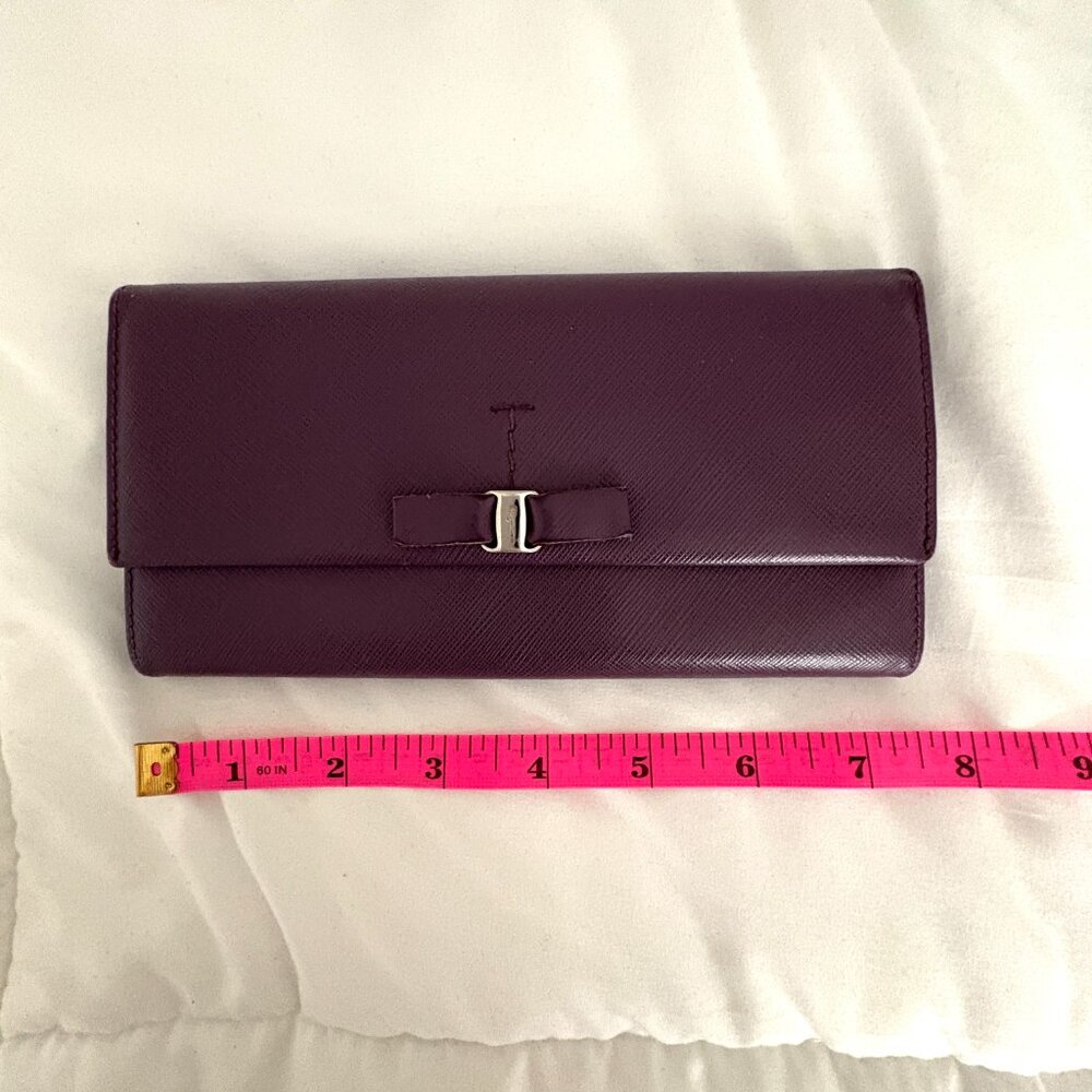 Salvatore Ferragamo Long Wallet Vala Ribbon Leather Purple/Plum Quiet Luxury - Picture 6 of 14